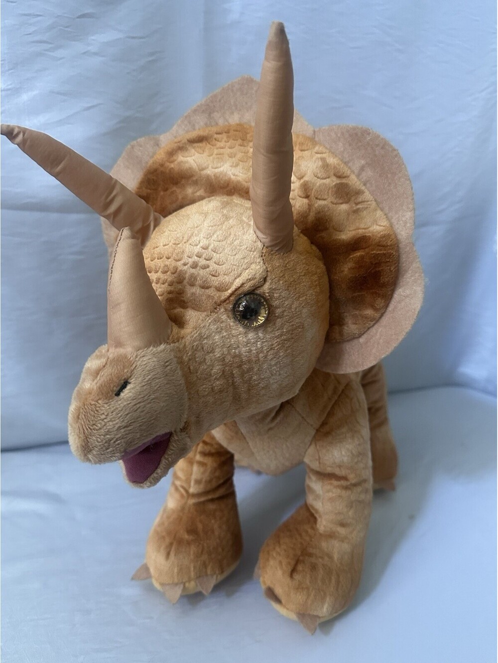Build A Bear Dinosaur Triceratops Plush 16" Brown Standing Rare Marble Eyes